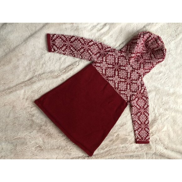 L.L. Bean Girls Snowflake Hooded Sweater Dress Size 4T Red & White Knit - Picture 2 of 2